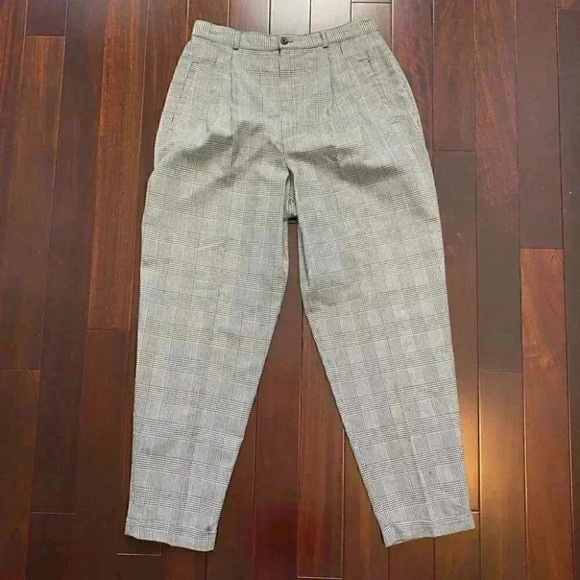 Vintage High Waisted Pleated Trouser Pants  Black White Glen Plaid 12 Petite - Picture 15 of 16